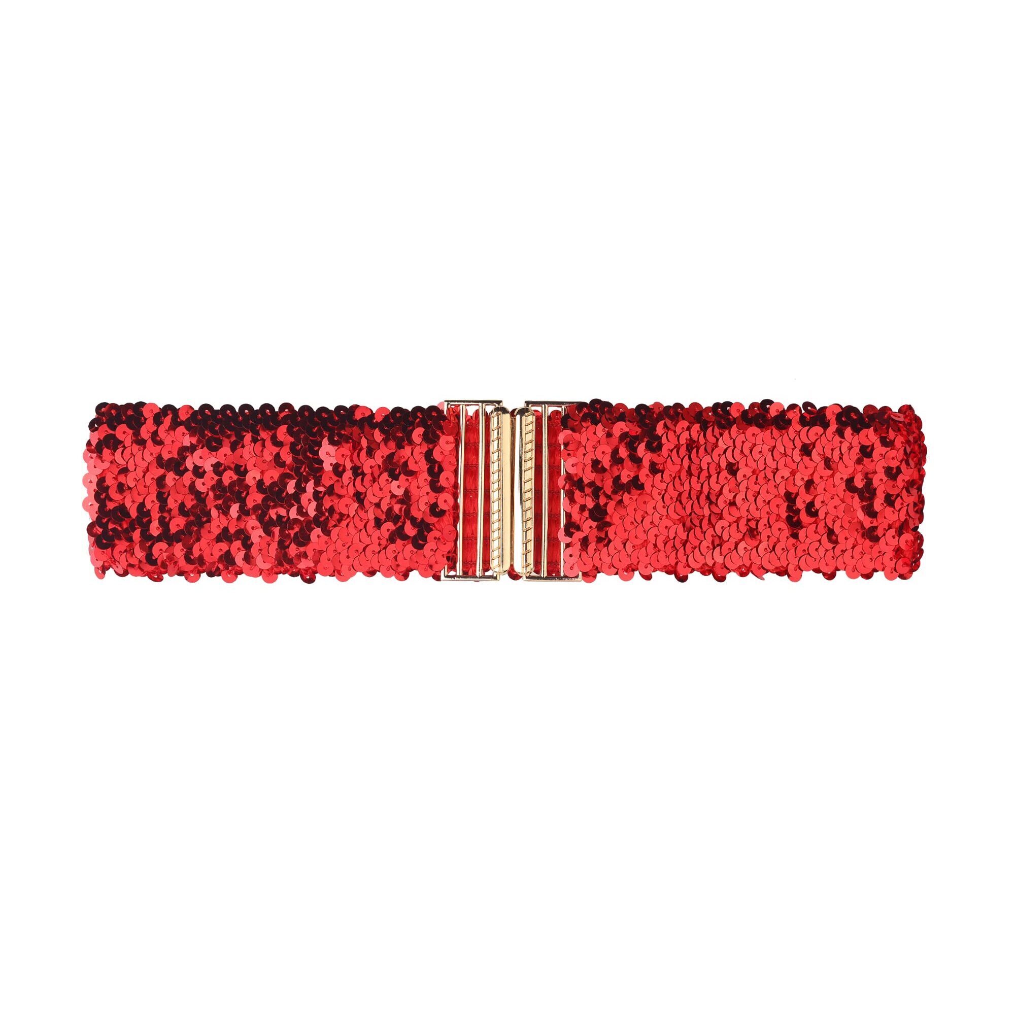 1284 Womens Elastic Waist Belt Sequins Decor Metal Interlock Buckles Belts